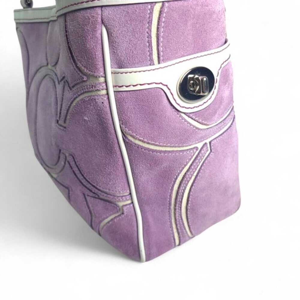 Vintage COACH Optic Signature Tote Handbag in purple Suede Y2K - Picture 3 of 11